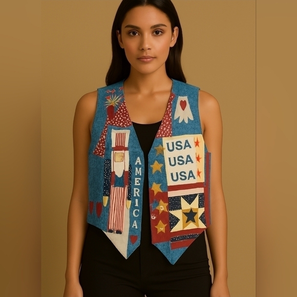 Vintage Americana Usa handmade Patriotic Hippie Boho Vest - Picture 1 of 10